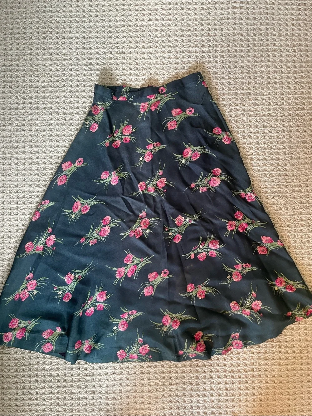 Navy Vintage Floral A-Line Midi Skirt with Pink floral pattern - size 2/4